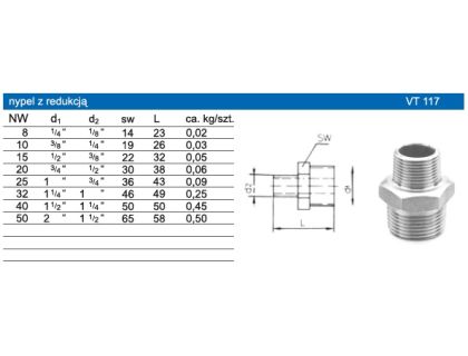 Nypel redukcyjny stal nierdzewna AISI 316 - VT117 - 2